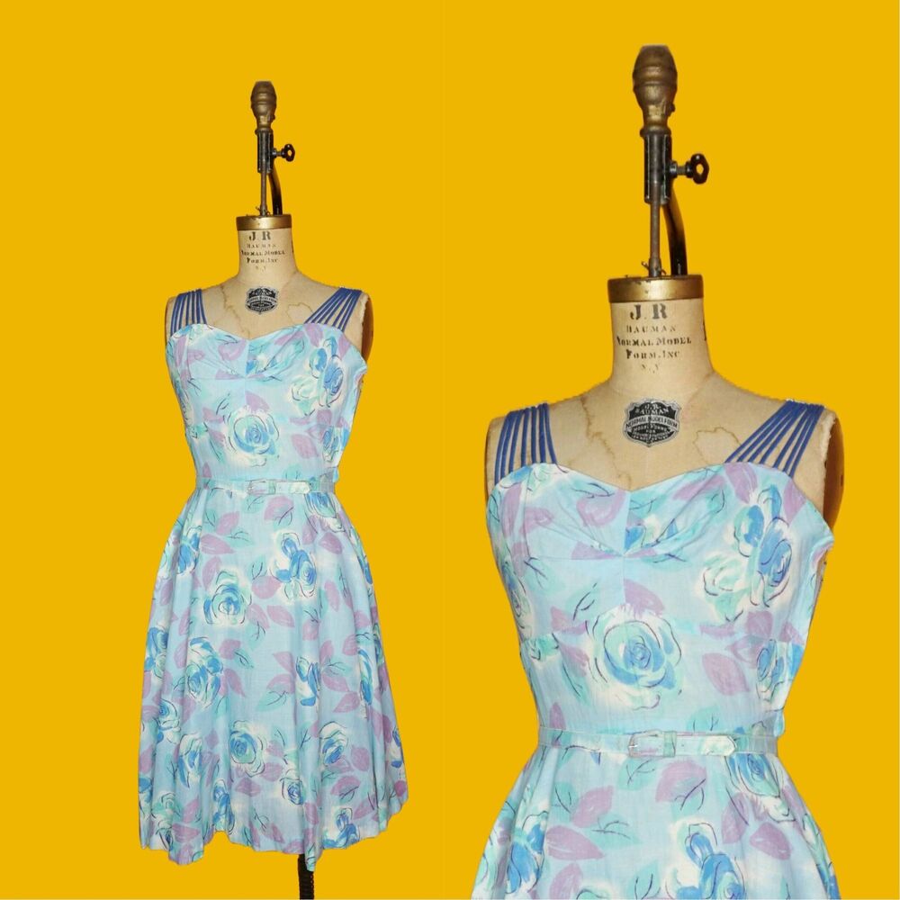 1940s-1950s MARC-EL Fashions of Miami Floral Dress W/Matching Belt. XS-S. As Is